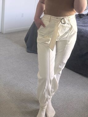 Pistola High-Rise Cream Utility Jogger Pants with Belt (Anthropologie)